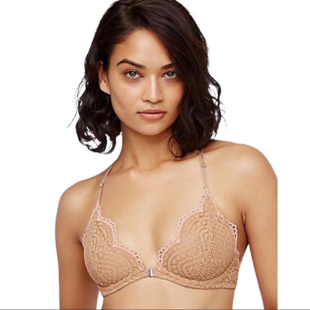 Free People Lace Plunge Bra in Nude Blush